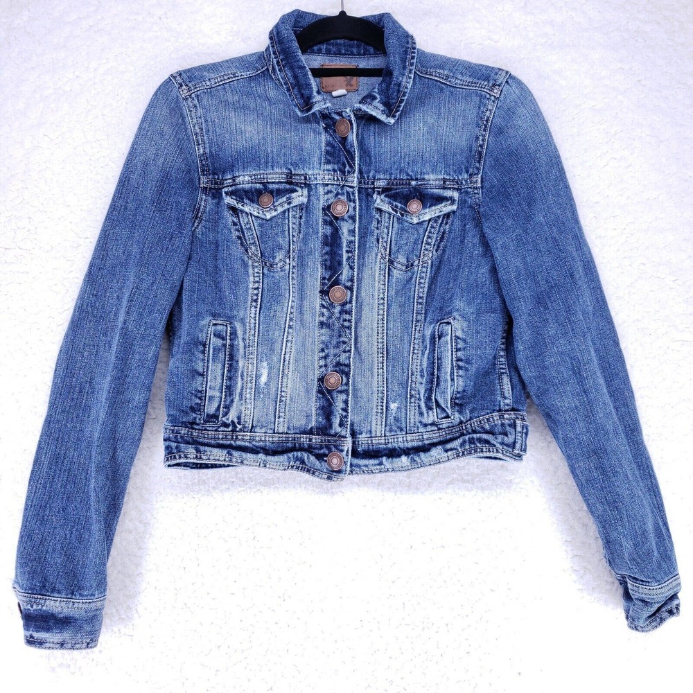 American Eagle Button Up Blue Jean Jacket Womens Size Medium Denim Casual Coat